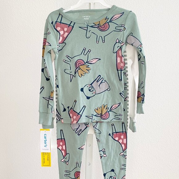 Carter's Toddler Girls Animal Print Cotton Pajamas 4 Piece Set Sz 4T Long Sleeve - Picture 3 of 5